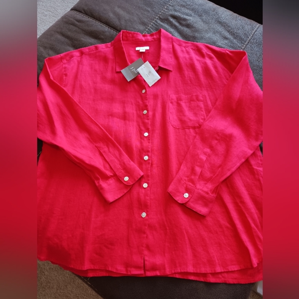 J Jill 100% Linen NEW Geranium Red Size Lp NWT - Picture 7 of 8